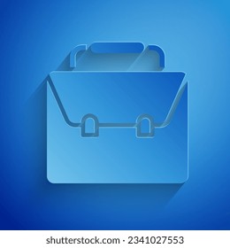 Paper cut Briefcase icon isolated on blue background. Business case sign. Business portfolio. Paper art style. Vector