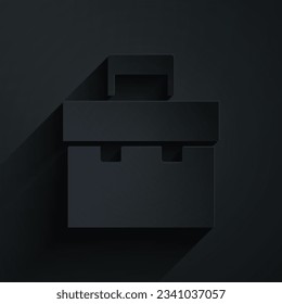 Paper cut Briefcase icon isolated on black background. Business case sign. Business portfolio. Paper art style. Vector Illustration