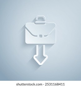Paper cut Briefcase icon isolated on grey background. Business case sign. Business portfolio. Paper art style. Vector