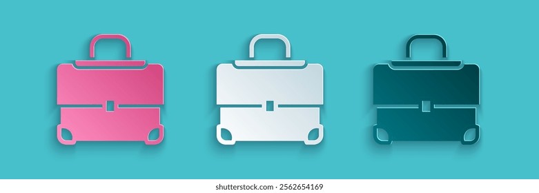 Paper cut Briefcase icon isolated on blue background. Business case sign. Business portfolio. Paper art style. Vector