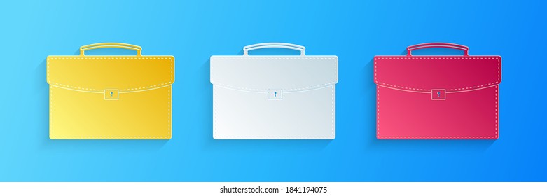 Briefkasten-Symbole einzeln auf blauem Hintergrund. Geschäftsfallzeichen. Geschäftsportfolio. Kunststil aus Papier. Vektorgrafik.