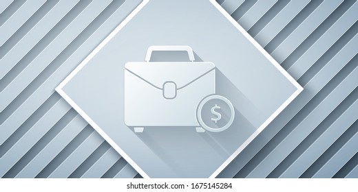 Paper Cut Briefcase And Money Icon Isolated On Grey Background. Business Case Sign. Business Portfolio. Paper Art Style. Vector Illustration