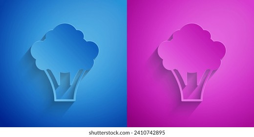 Paper cut Broccoli icon isolated on blue and purple background. Paper art style. Vector