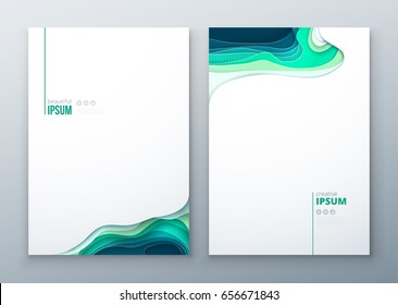 Paper cut brochure design paper carve abstract cover for brochure flyer magazine catalog design in green teal blue colors