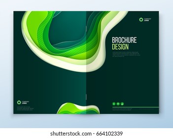Paper cut brochure design. Paper carve abstract cover for brochure flyer magazine annual report or catalog design. Brochure in teal green colors for eco nature health medical concept