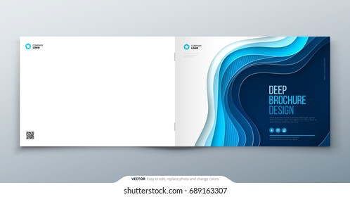 Paper cut brochure design. Paper carve abstract cover for brochure flyer magazine annual report or catalog design. Brochure in blue colors for future technologi social health medical concept