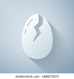 Paper cut Broken egg icon isolated on grey background. Happy Easter. Paper art style. Vector Illustration