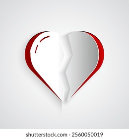 Paper cut Broken heart or divorce icon isolated on grey background. Love symbol. Valentines day. Paper art style. Vector