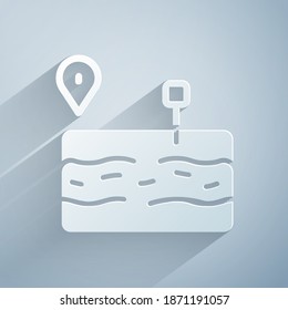 Paper Cut Broken Road Icon Isolated On Grey Background. Paper Art Style. Vector