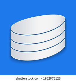 Paper cut Brownie chocolate cake icon isolated on blue background. Paper art style. Vector