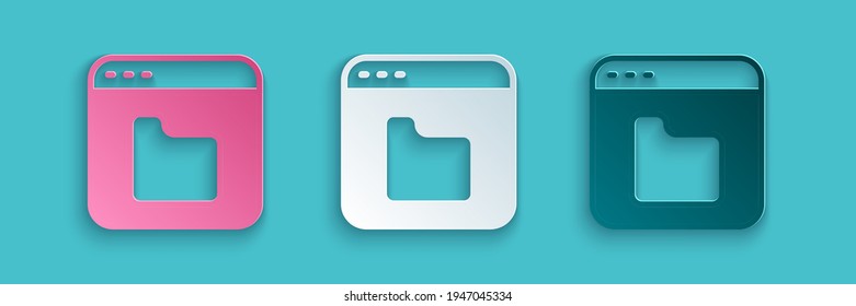 Paper cut Browser files icon isolated on blue background. Paper art style. Vector