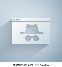 Paper cut Browser incognito window icon isolated on grey background. Paper art style. Vector
