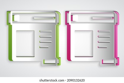 Paper cut Browser window icon isolated on grey background. Paper art style. Vector