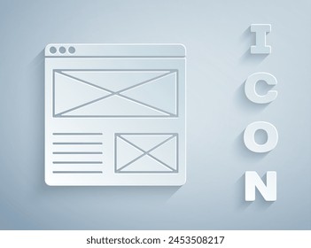 Icono de ventana del navegador aislado sobre fondo gris. Estilo de arte de papel. Vector