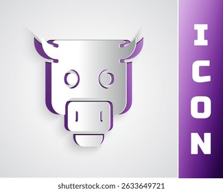 Paper cut Bull market icon isolated on grey background. Financial and stock investment market concept. Paper art style. Vector
