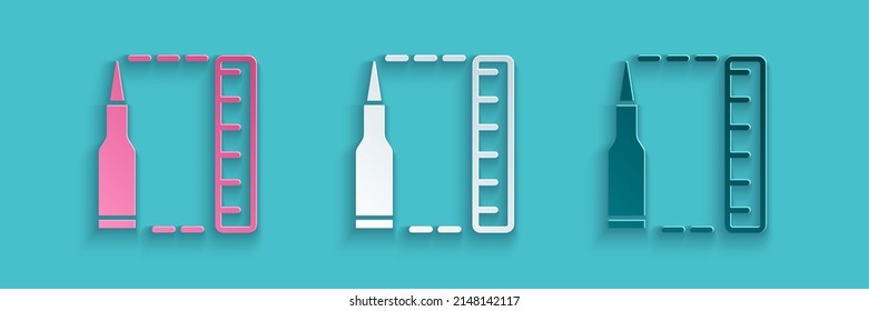 Icono de la bala de corte de papel aislado en fondo azul. Estilo de arte de papel. Vector