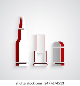 Icono de bala cortado en papel aislado sobre fondo gris. Estilo de arte de papel. Vector