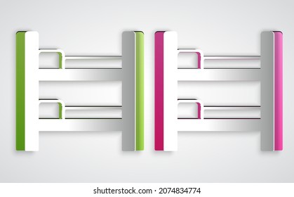 Paper cut Bunk bed icon isolated on grey background. Paper art style. Vector