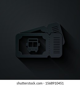 Paper cut Bus ticket icon isolated on black background. Public transport ticket. Paper art style. Vector Illustration