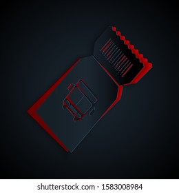 Paper cut Bus ticket icon isolated on black background. Public transport ticket. Paper art style. Vector Illustration