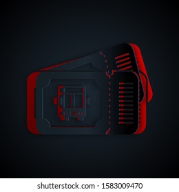 Paper cut Bus ticket icon isolated on black background. Public transport ticket. Paper art style. Vector Illustration