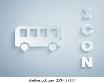 Paper cut Bus toy icon isolated on grey background. Paper art style. Vector