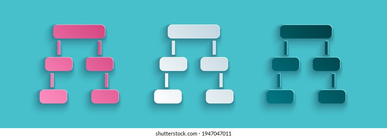 Paper cut Business hierarchy organogram chart infographics icon isolated on blue background. Corporate organizational structure graphic elements. Paper art style. Vector