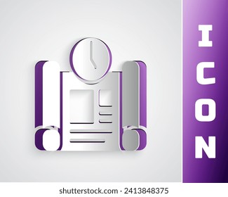 Paper cut Business project time plan icon isolated on grey background. Paper art style. Vector