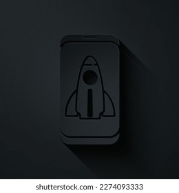 Paper cut Business startup project concept icon isolated on black background. Symbol of new business, entrepreneurship, innovation and technology. Paper art style. Vector
