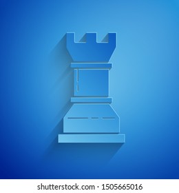 Paper cut Business strategy icon isolated on blue background. Chess symbol. Game, management, finance. Paper art style. Vector Illustration