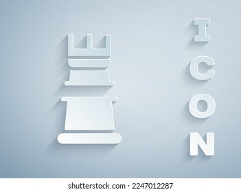 Paper cut Business strategy icon isolated on grey background. Chess symbol. Game, management, finance. Paper art style. Vector