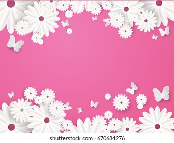Paper cut Butterfly with flower background Vector illustration