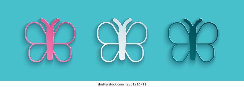 Paper cut Butterfly icon isolated on blue background. Paper art style. Vector