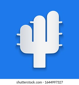 Icono de Cactus de corte de papel aislado en fondo azul. Estilo de arte de papel.  Ilustración vectorial