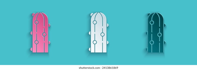 Paper cut Cactus icon isolated on blue background. Paper art style. Vector