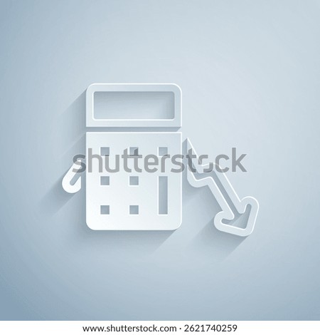 Paper cut Calculation of expenses icon isolated on grey background. Paper art style. Vector