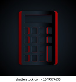 Paper cut Calculator icon isolated on black background. Accounting symbol. Business calculations mathematics education and finance. Paper art style. Vector Illustration