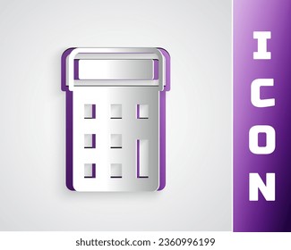 Paper cut Calculator icon isolated on grey background. Accounting symbol. Business calculations mathematics education and finance. Paper art style. Vector