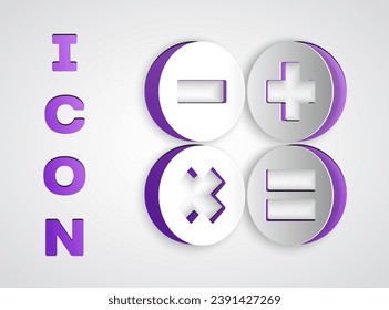 Paper cut Calculator icon isolated on grey background. Accounting symbol. Business calculations mathematics education and finance. Paper art style. Vector