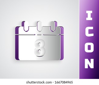 Paper cut Calendar with 8 March icon isolated on grey background. International Happy Women Day. Paper art style. Vector Illustration