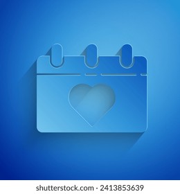 Paper cut Calendar with 8 March icon isolated on blue background. International Happy Women Day. Paper art style. Vector Illustration