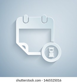 Paper cut Calendar and clock icon isolated on grey background. Schedule, appointment, organizer, timesheet, time management, important date. Paper art style. Vector Illustration