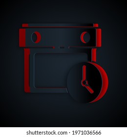 Paper cut Calendar and clock icon isolated on black background. Schedule, appointment, organizer, timesheet, time management. Paper art style. Vector