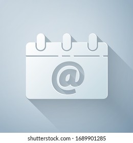 Paper cut Calendar with email icon isolated on grey background. Envelope symbol e-mail. Email message sign. Paper art style. Vector Illustration