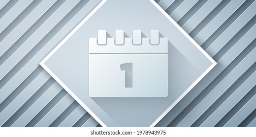 Paper cut Calendar with first september date icon isolated on grey background. September 1. Date and time, day, month. Holiday. Paper art style. Vector