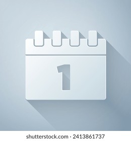 Calendario de corte de papel con el icono de fecha de primer septiembre aislado en fondo gris. 1 de septiembre. Fecha y hora, día, mes. Vacaciones. Estilo de arte de papel. Vector