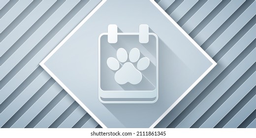 Paper cut Calendar grooming icon isolated on grey background. Event reminder symbol. Paper art style. Vector