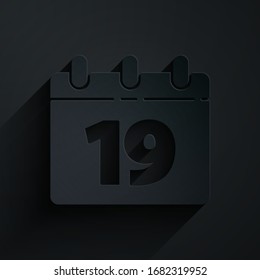 Calendario de corte de papel con icono Feliz Pascua aislado en fondo negro. Símbolo de Navidad cristiana. Estilo de arte de papel. Ilustración vectorial