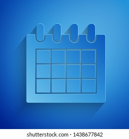 Paper cut Calendar icon isolated on blue background. Event reminder symbol. Paper art style. Vector Illustration
