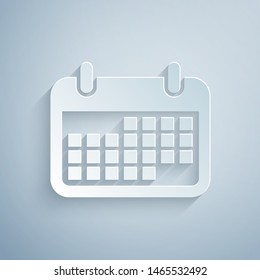 Paper cut Calendar icon isolated on grey background. Paper art style. Vector Illustration